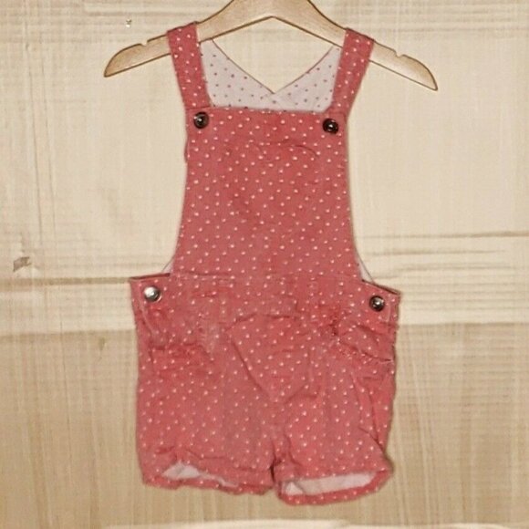 H&M Toddler Girls Pink White Polka-dot Short Overalls 12-18 Months - Picture 1 of 5